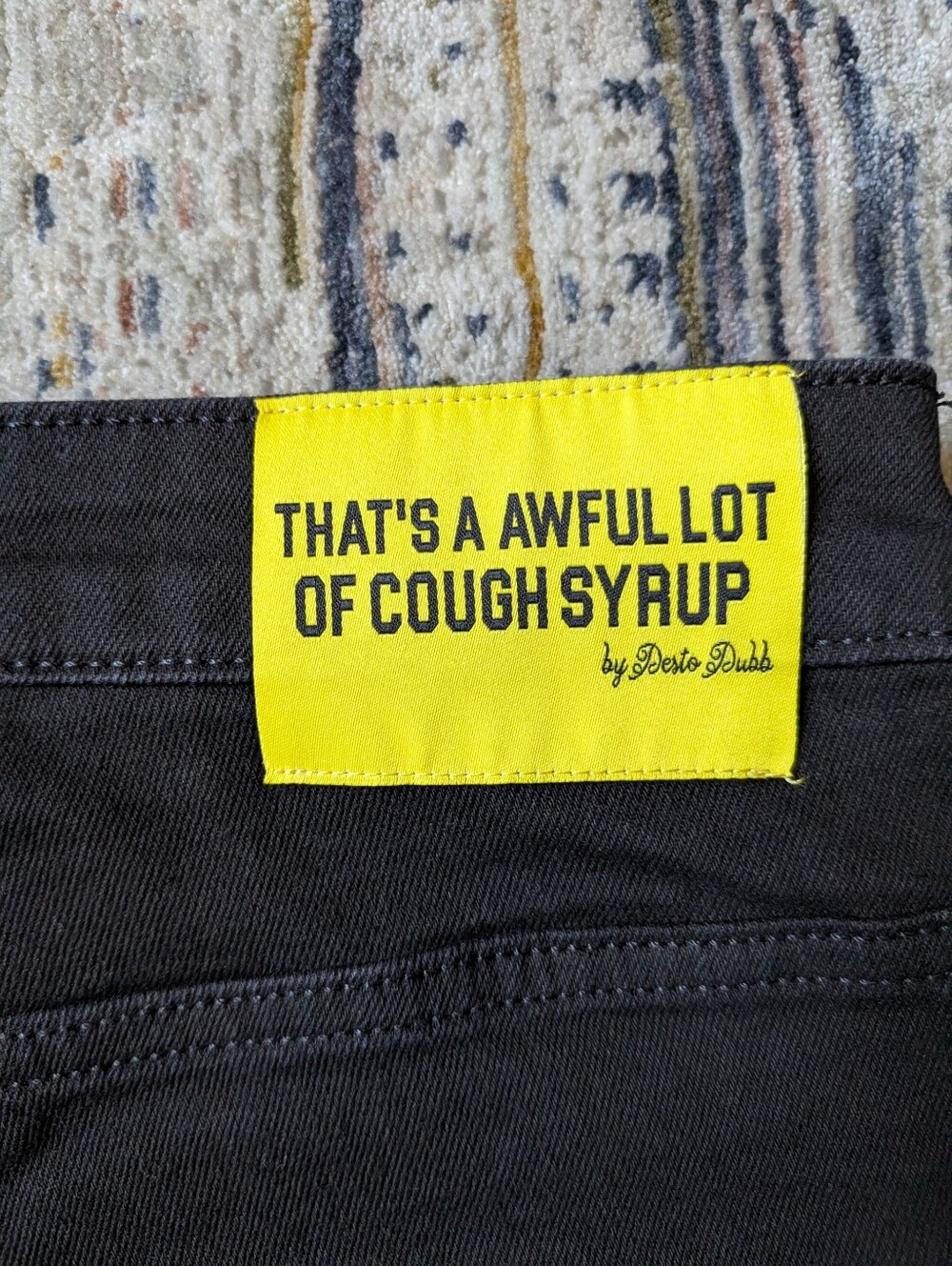 That's A Awful Lot Of Cough Syrup Denim Contrast Flare Pants Black Pink Size 34 - Picture 9 of 9
